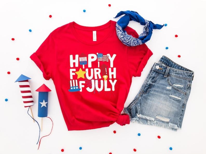Happy Fourth July Shirt 4th July Fourth July Shirt Independence Day Shirt Retro America Shirt American Flag Shirt T-Shirts