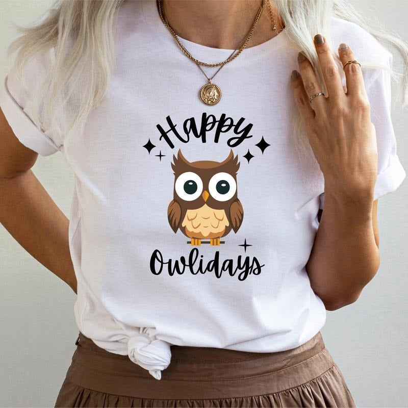 Happy Owlidays Shirt Owl Lover Shirt Funny Owl Bird Happy Holidays Shirt T-Shirts