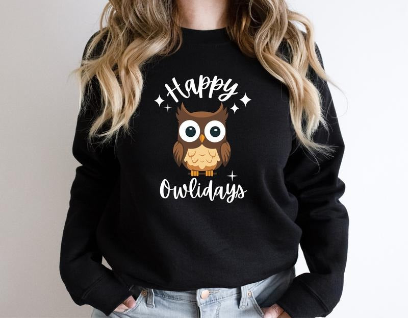 Happy Owlidays Owl Lover Funny Owl Bird Happy Holidays T-Shirts