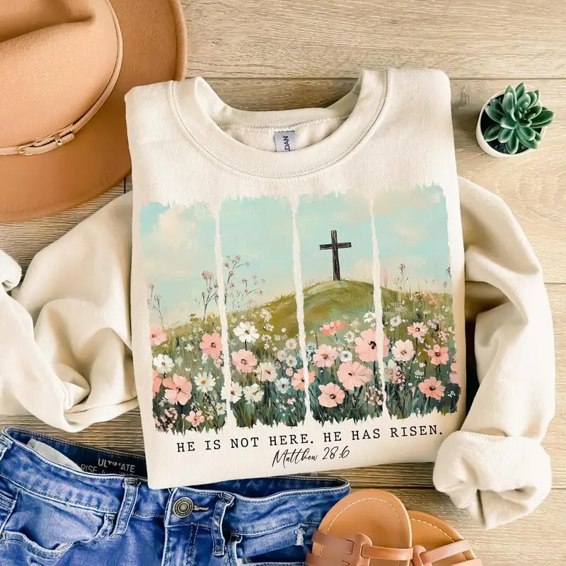 He Is Not Here He Has Risen Easter Christian Shirt Jesus Christ Easter Faith T-Shirts