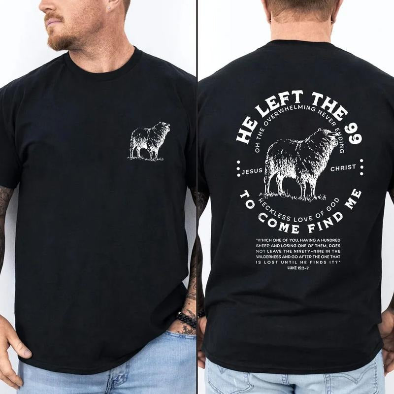 He Left 99 Rescue Me Christian Pure Cotton Casual Street Crew Neck Short Tops T-Shirts