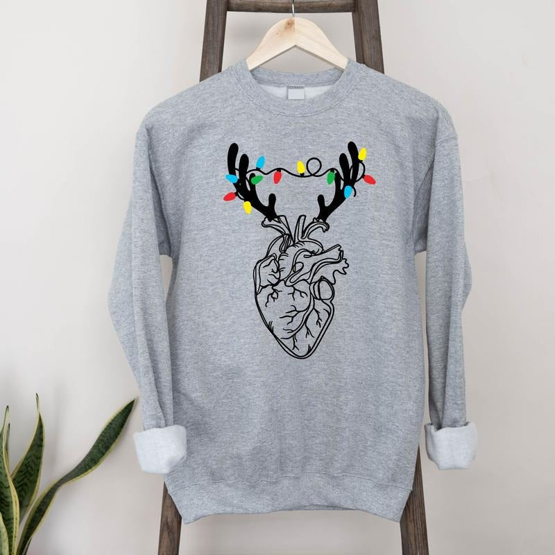 Heart Anatomy Light Nurse Reindeer Human Heart Anatomical Heart Xmas Cath Lab RN T-Shirts