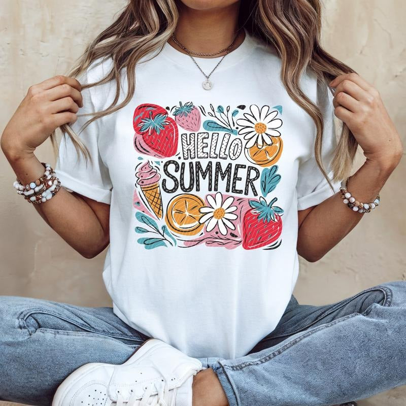 Hello Summer Square DTF Transfers THIS IS NOT SHIRT T-Shirts