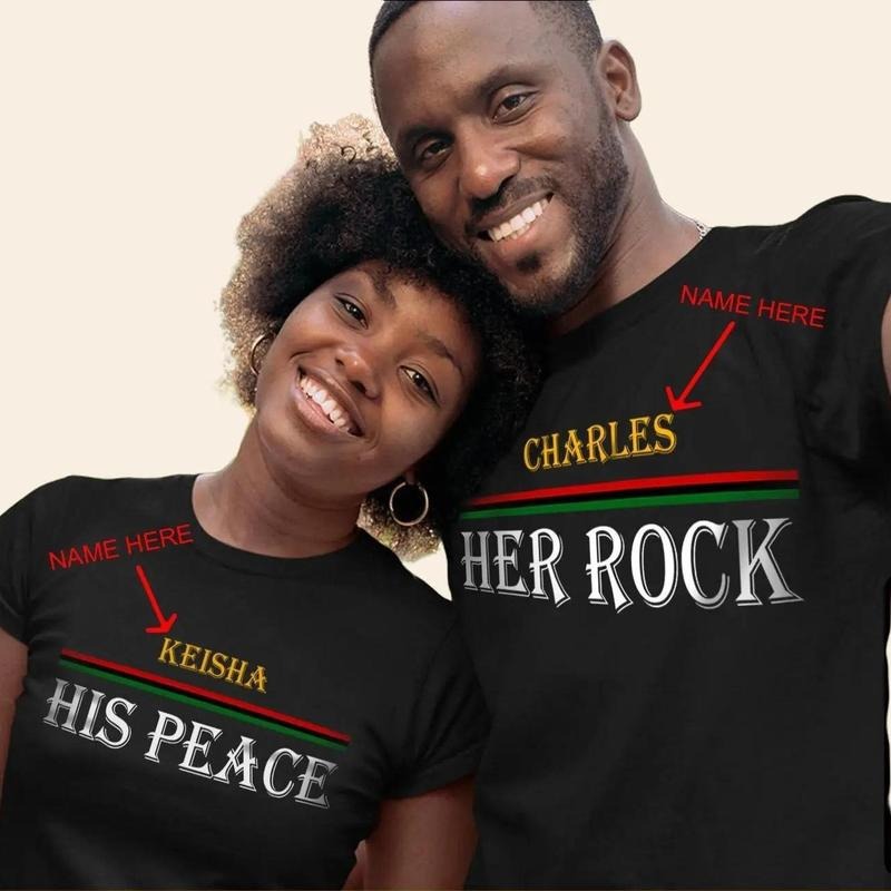 Her Rock His Peace Matching Custom Shirt Bundle Pack Black Couple Black Black T-Shirts