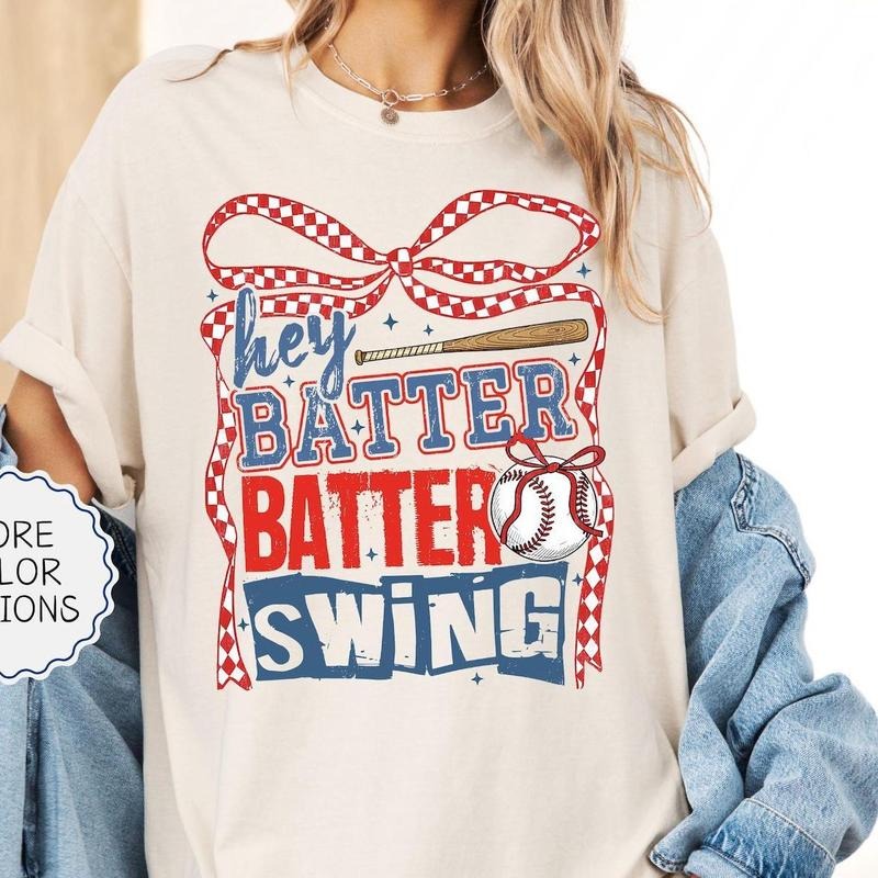 Hey Batter Batter Swing Shirt Coquette Baseball Shirt Baseball Lover Baseball Mom Shirt Game Day Sports Mom T-Shirts