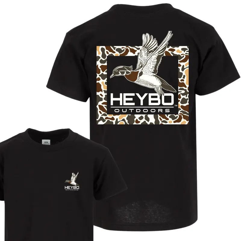 Heybo Outdoors Flying Duck Camo Pattern Outdoor Themed Hunting Trips Everyday Comfort Menswear T-Shirts