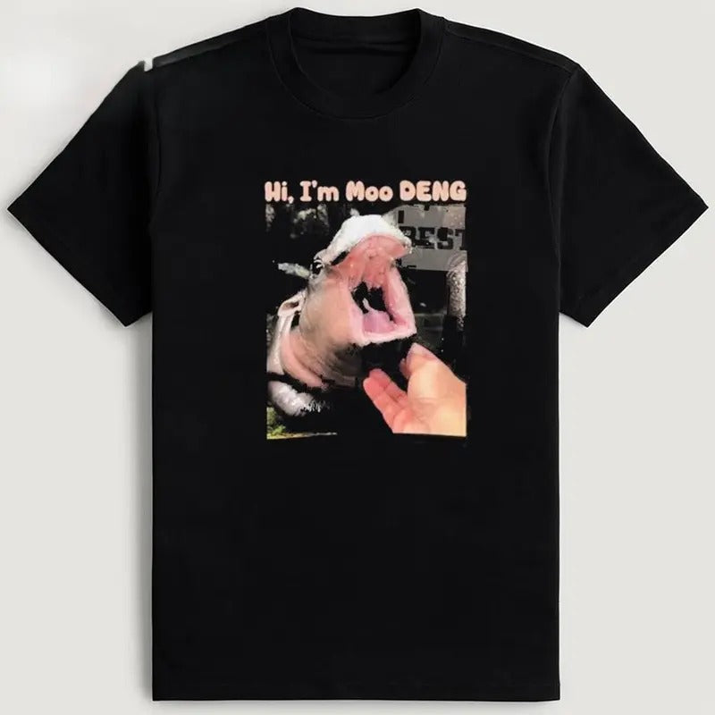 Hi I'M Moo Deng Her Him Fabric Top Cotton T-Shirts
