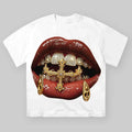 Gold Diamond Ring Mask Culture Lip Print Cotton Medium Short Sleeve Casual Streetwear T-Shirts
