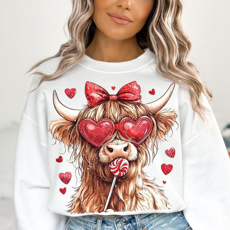 Highland Cow Valentine Coquette Valentine Heart Love T-Shirts