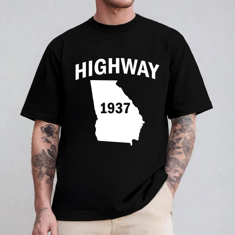 Highway 1937 Georgia Retro Road Trip Lovers Shirt Georgia Love Casual Classic T-Shirts