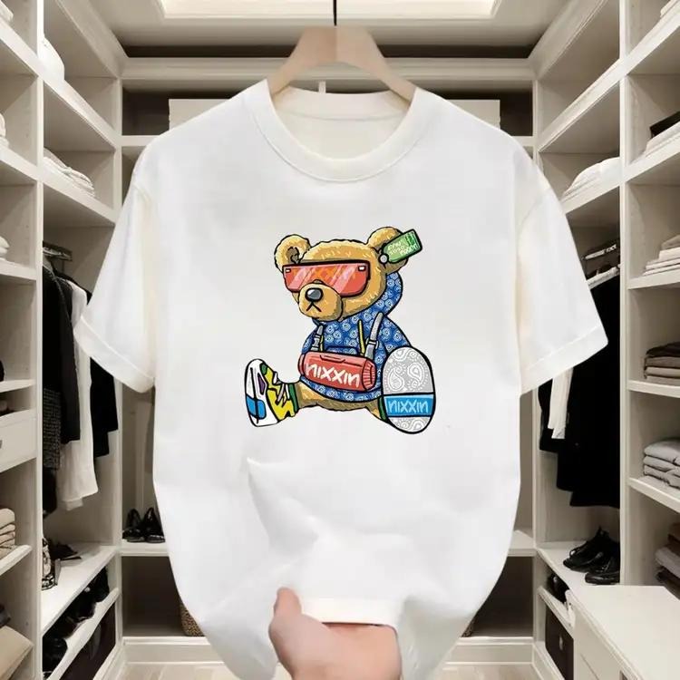 Hip Hop Cotton Bear Print Street Outings T-Shirts