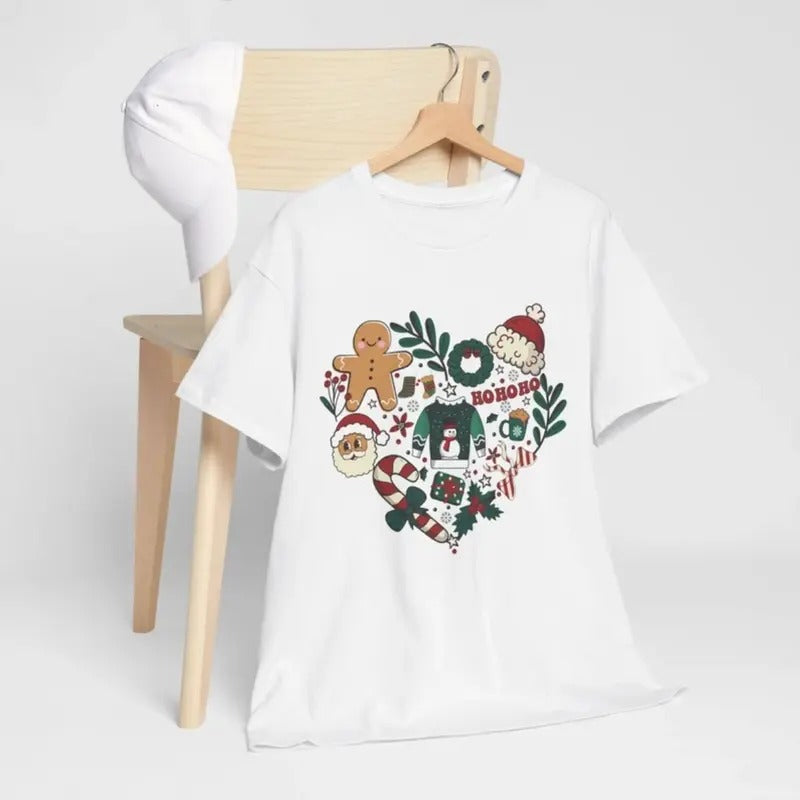 Ho Ho Ho Heart Shirt Heavy Cotton Santa Favori Shirt Xmas T-Shirts