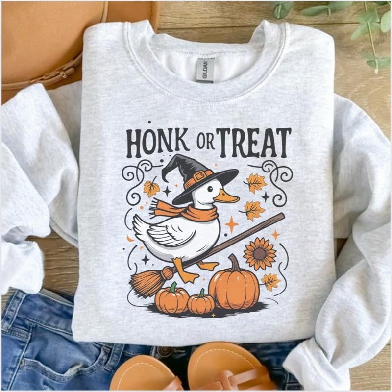 Honk Treat Porch Goose Halloween Ash Grey Halloween T-Shirts