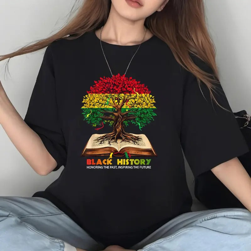Honoring Past Inspiring Future Black History Month Casual Crew Neck Short Sleeve Tops Perfect T-Shirts