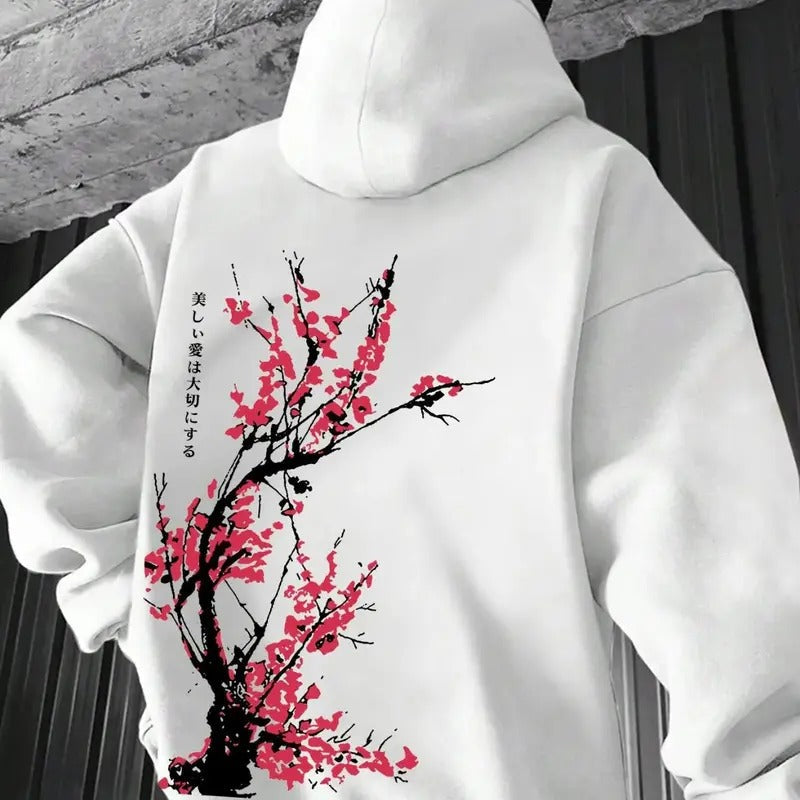 Floral Print Drop Shoulder Casual Streetwear Regular Fit Drawstring Pocket Daily Outdoor Fall & Winter T-Shirts
