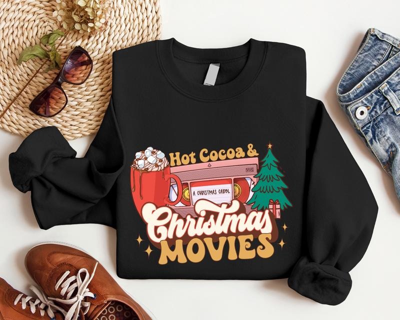 Hot Cocoa Movies Hot Chocolate Lover Xmas Movies Family Retro Couples T-Shirts