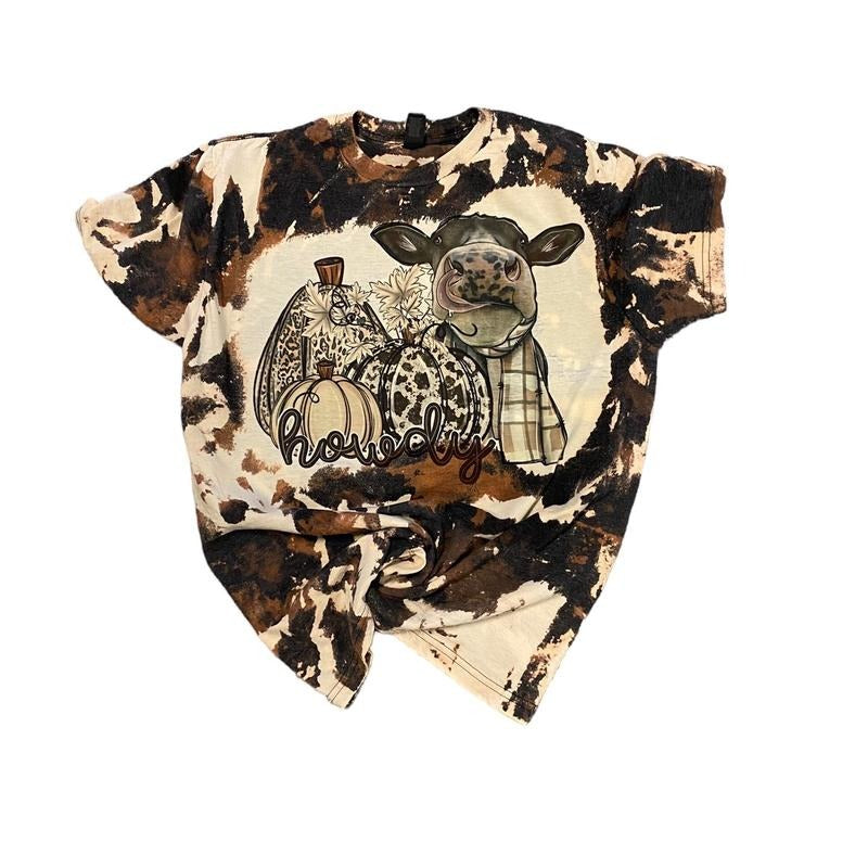 Howdy Fall Cow Bleached T-Shirts