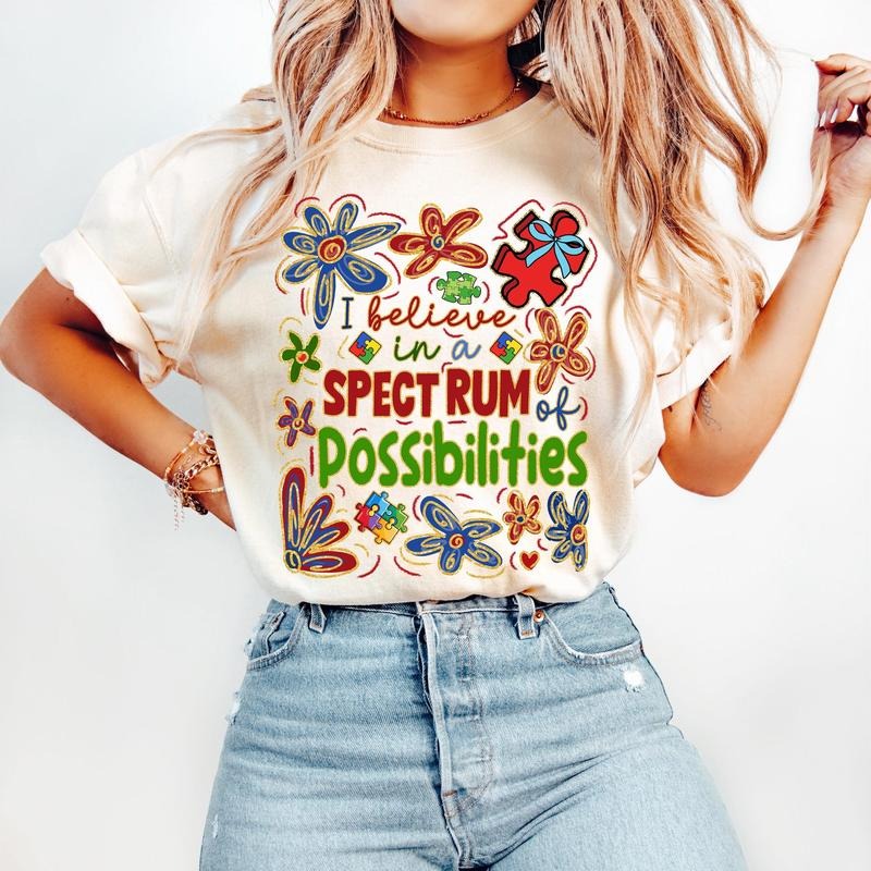 I Believe Spectrum Possibilities Boho Autism Awareness Coquette Retro Autism Bow Autism Mama Neurodiversity T-Shirts