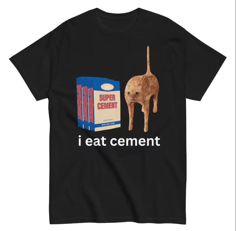 I Eat Cement Funny Sarcastic Offensive Random Cat Meme T-Shirts