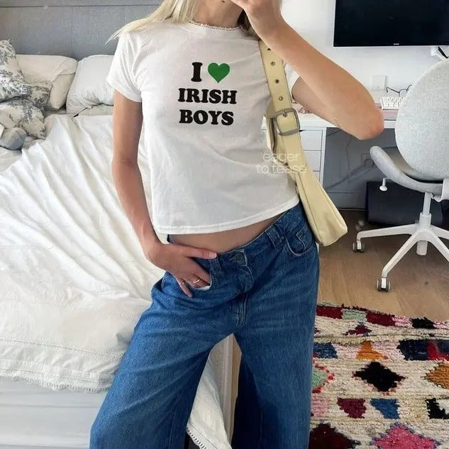 I Love Irish Baby St Paddys Day Y2k Baby St. Patrick'S Day Baby Cotton Fit T-Shirts