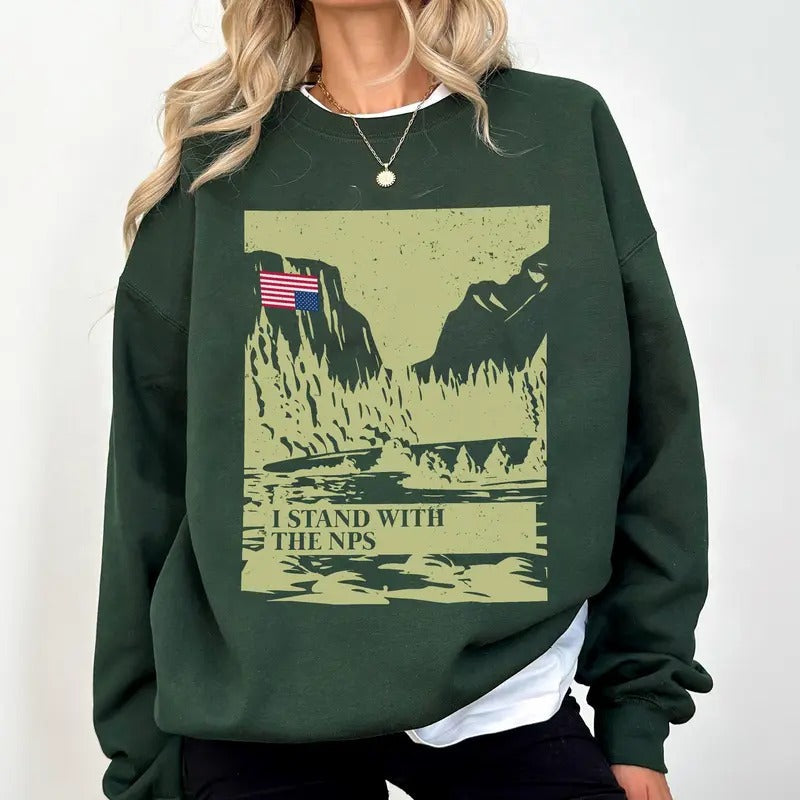 I Stand NPS National Park Support Nature Conservation Yosemite Upside Down Flag Stand Park Rangers Shirt Casual Cotton T-Shirts