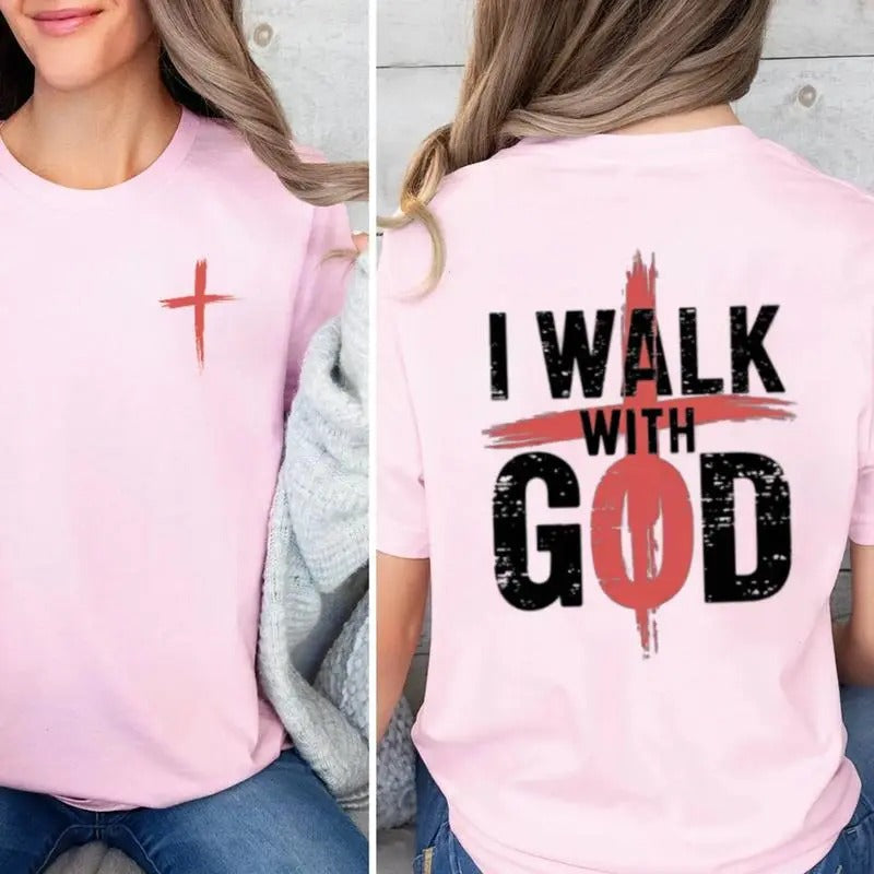 I Walk God Shirt Pure Cotton Casual Street Crew Neck Short Sleeve Tops Perfect T-Shirts