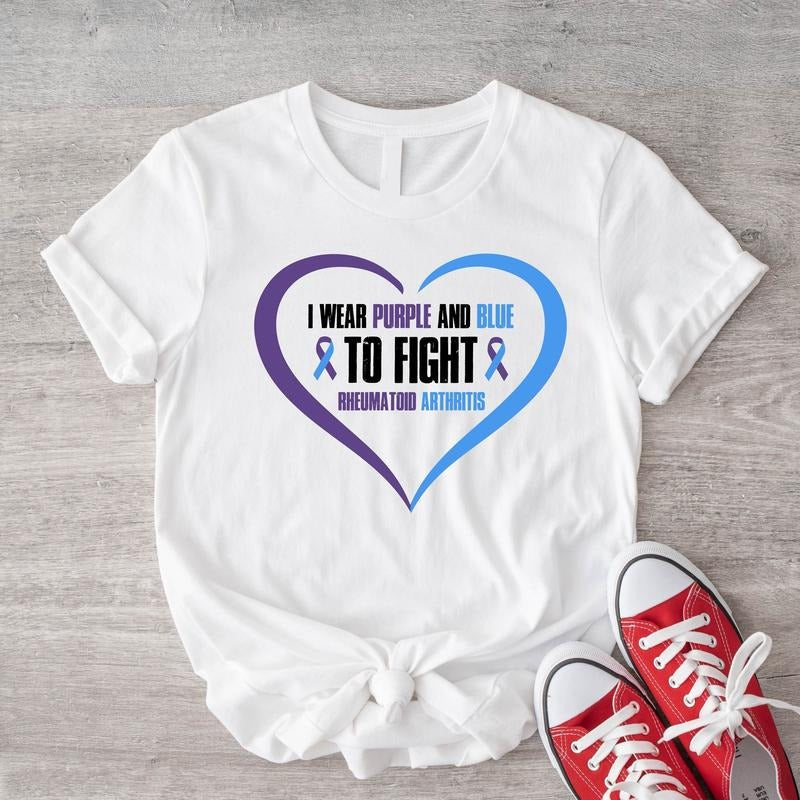I Purple Blue Fight Shirt Blue Purple Ribbon Survivor Rheumatoid Arthritis Support Shirt T-Shirts