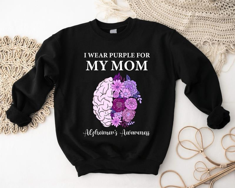 I Purple My Mom Alzheimer'S Awareness Purple Floral Brain Alzheimer'S Disease Support Memory Loss T-Shirts
