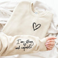 I Am Strong Capable Inspirational Sleeve Writing Affirmation ; Cotton Menswear T-Shirts