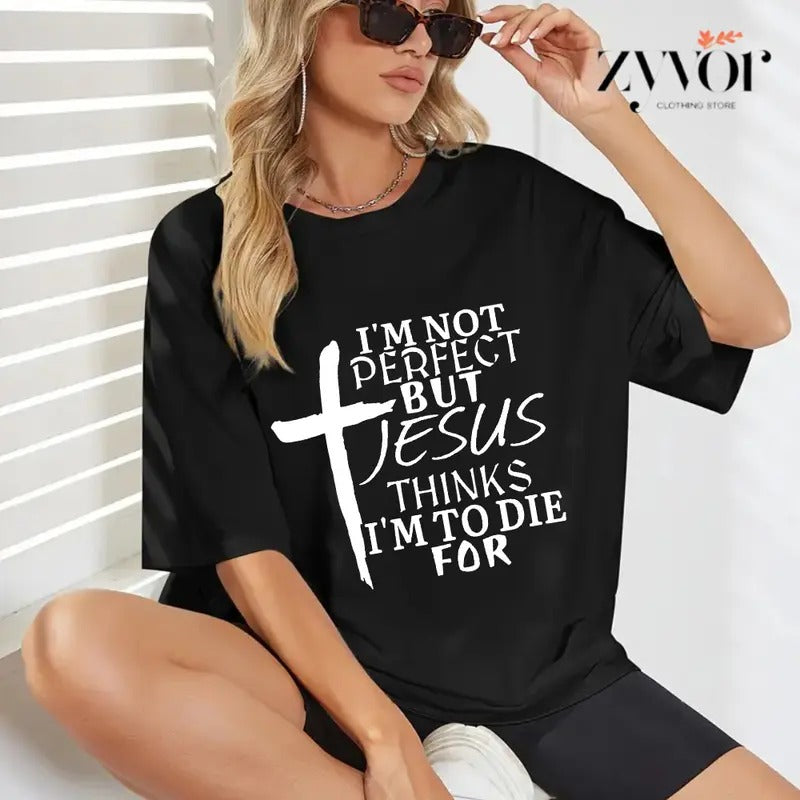 I'M Not Perfect But Jesus Thinks I'M Pure Cotton Casual Crew Neck Short Sleeve Tops T-Shirts