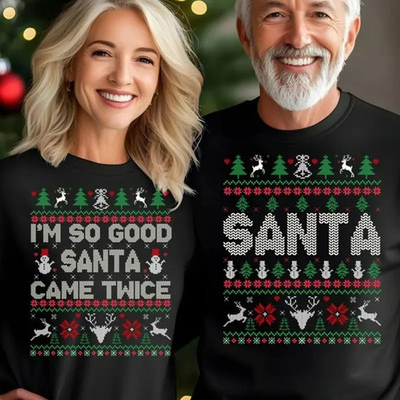 I'M So Good Santa Came Twice Funny Couples Matching Ugly Santa Ugly Couple Pajamas Mr Mrs T-Shirts