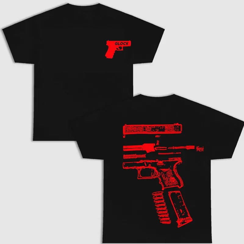 GLOCK WE TRUST DOUBLE SIDES BLACK VERSION MENWEAR T-Shirts