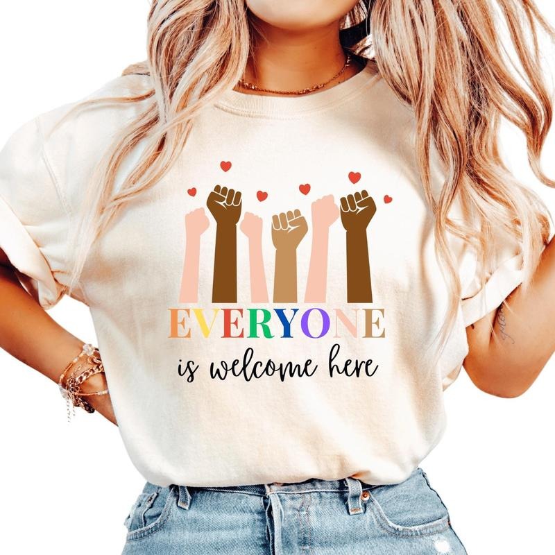 Idaho Teacher Shirt Equality Everyone Is Welcome Here Diversity Support Fist Hand Everyone Is Welcome Here Idaho Teacher Shirt T-Shirts