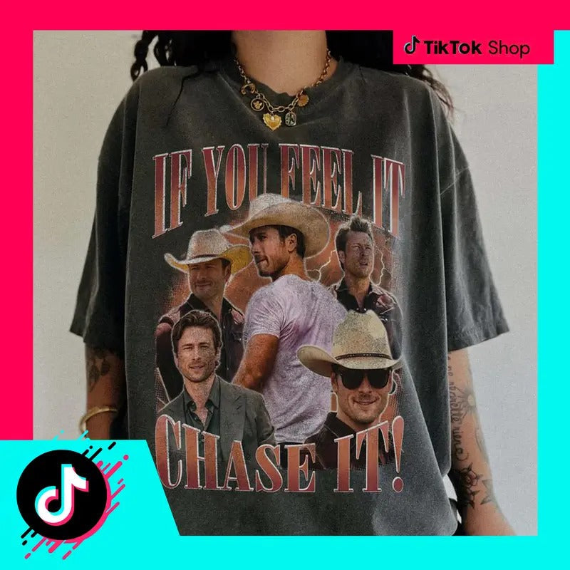 If You Feel Chase Ver 3 Gildan Glen Powell Softstyle Tyler Owens Twisters Twisters Movie Shirt Movie Character Vintage Shirt Woman Man Fabric Menswear T-Shirts