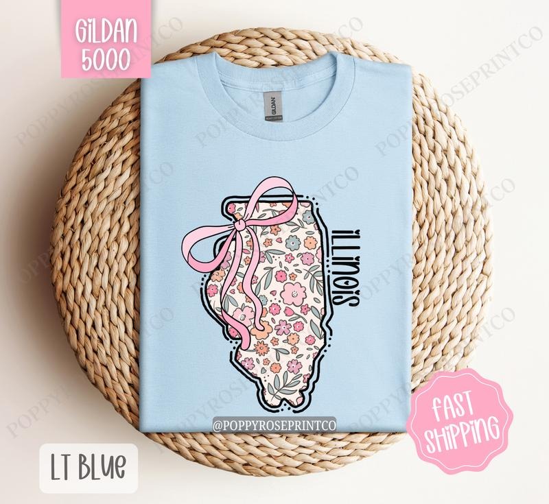 Illinois Gildan Cute Illinois State Shirt Illinois Floral Bow T-Shirts
