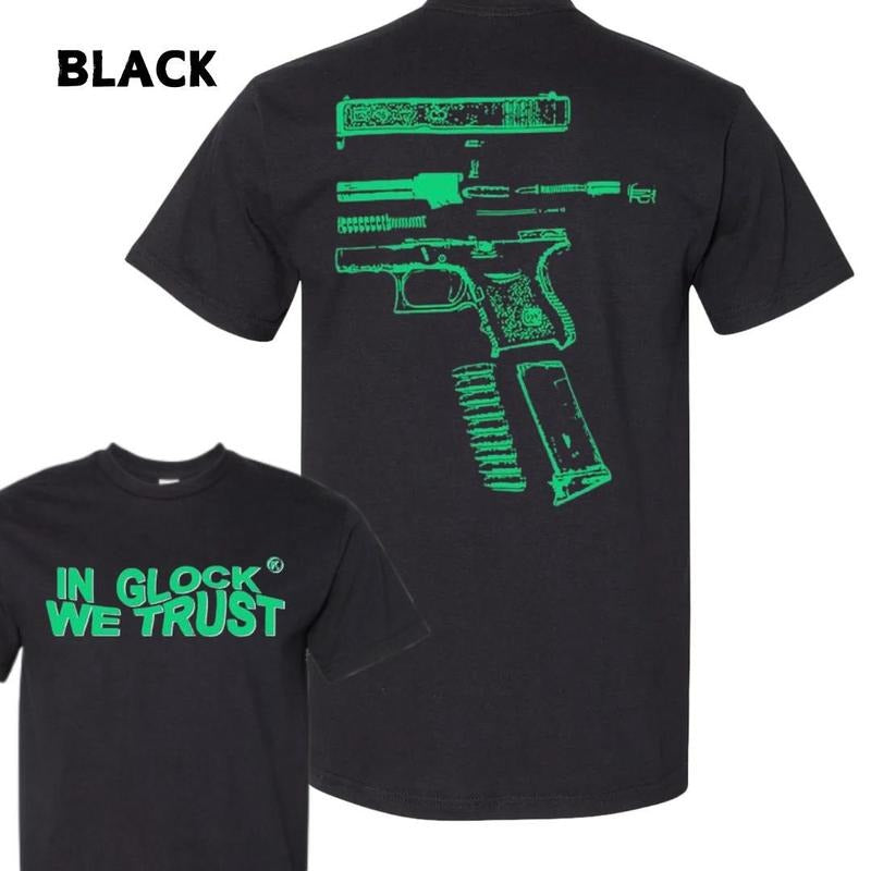 Glock We Trust 2 Gun Lover Military Nature Hunting Enthusiast Dad Cotton T-Shirts