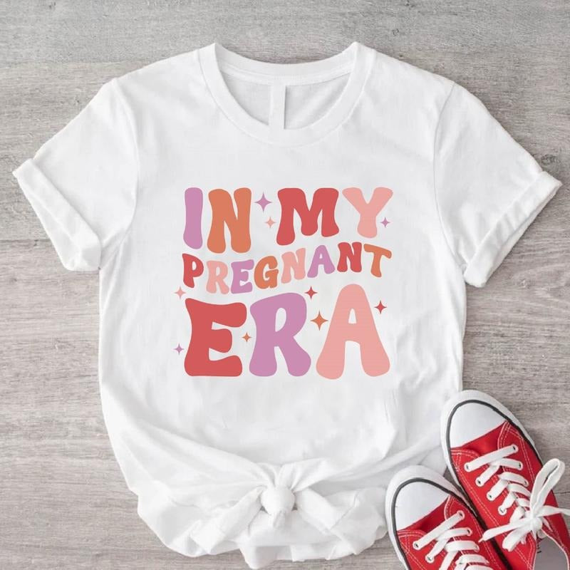 My Pregnant Era Baby Announcement Shirt Maternity Pregnancy Reveal Shirt New Mom Be Short Sleeve T-Shirts