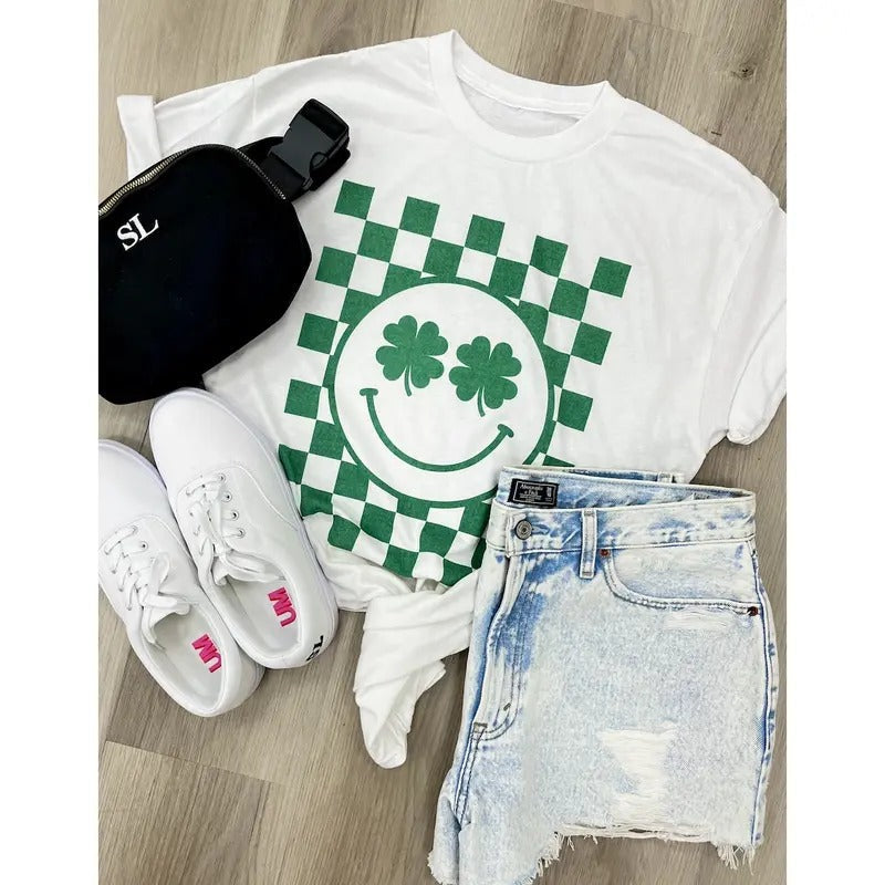 'Irish Eyes Are Smiling' Shamrock Check St Patrick'S Day T-Shirts