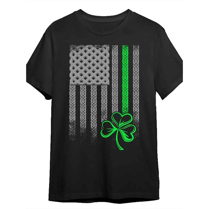 [Irish Green Print ] Irish Green Print Limited Cotton Crew Neck 100% Cotton Medium Stretch Casual Knit Fabric DXC00032 Made USA T-Shirts