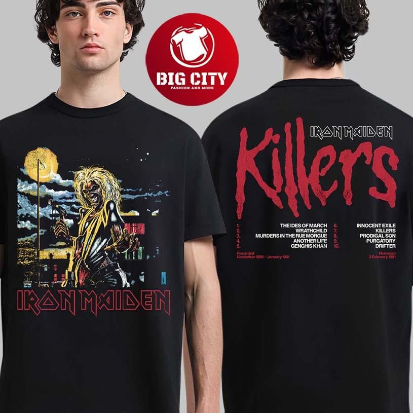 Iron Maiden The new Killers 45th Anniversary Collection Killer Eddie Album Cover With Tracklist Two Sided Shirt