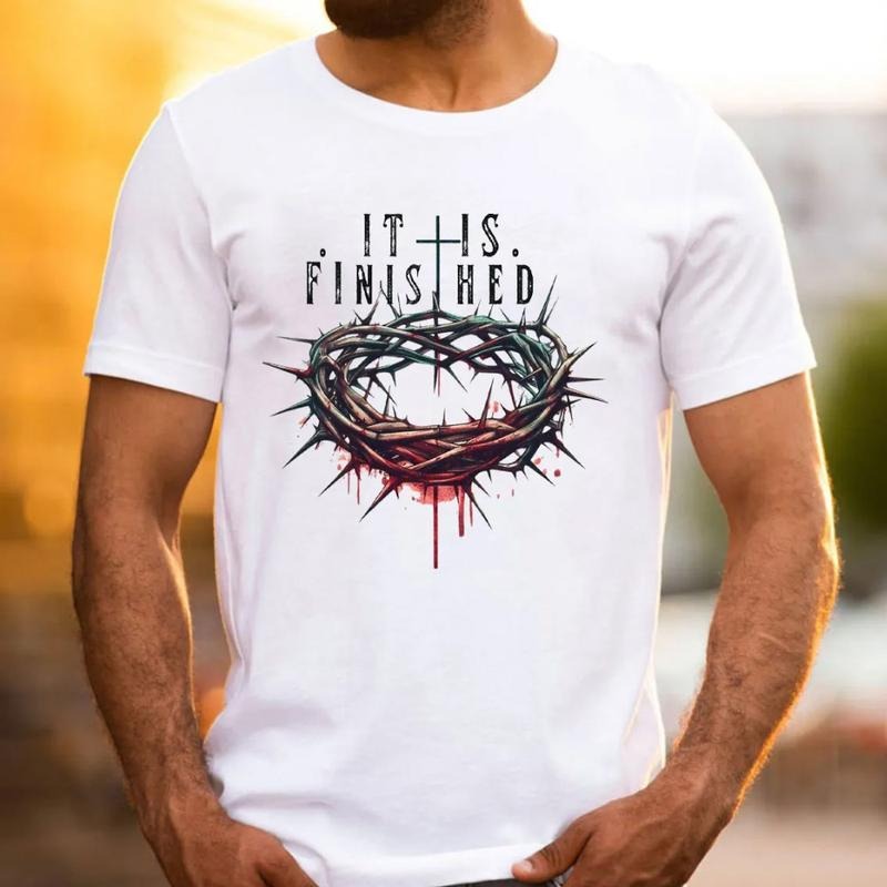 Is Finished Christian Pure Cotton Casual Street Crew Neck Short Sleeve Tops Perfect T-Shirts