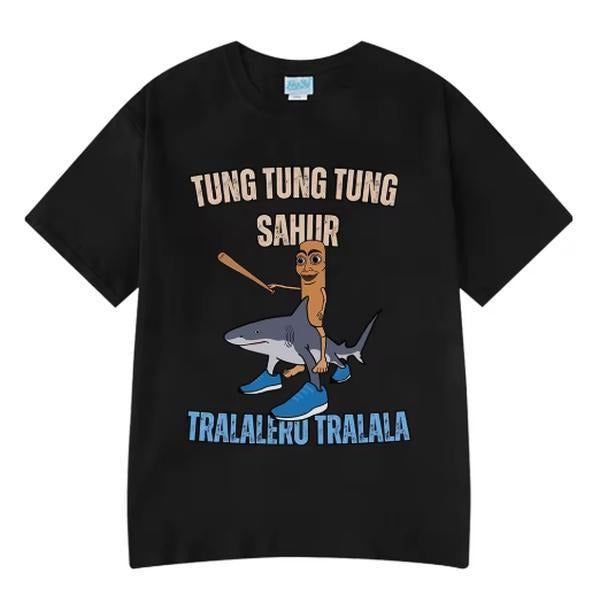 Italian Brainrot Tralalero Tralala Tung Tung Tung Sahur Funny Meme Loose 100% Cotton Mom Menswear Top Top Menswear T-Shirts