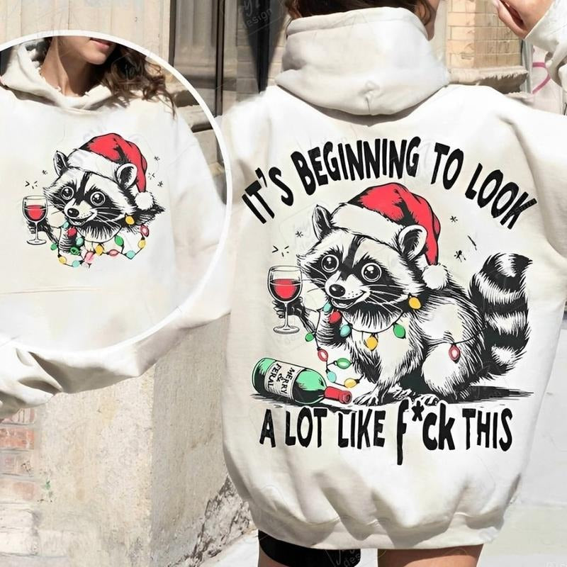 Beginning Lot Like Fck This Sarcastic Funny Raccoon Retro Xmas Shirt Underwear T-Shirts