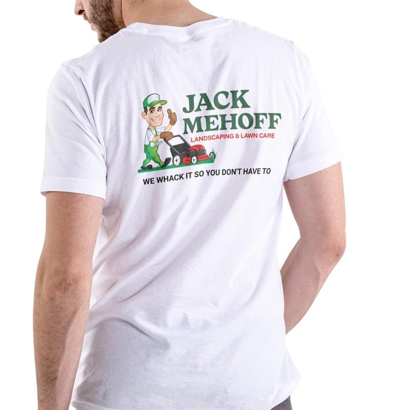 JACK MEHOFF LANDSCAPING Cotton Fun Lawn Care Cartoon T-Shirts