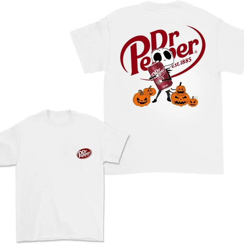 Jack Hug Dr.Pepper Skellington Halloween Double Sided Skeleton Dr Pepper Full Color Dr Pepper Halloween T-Shirts