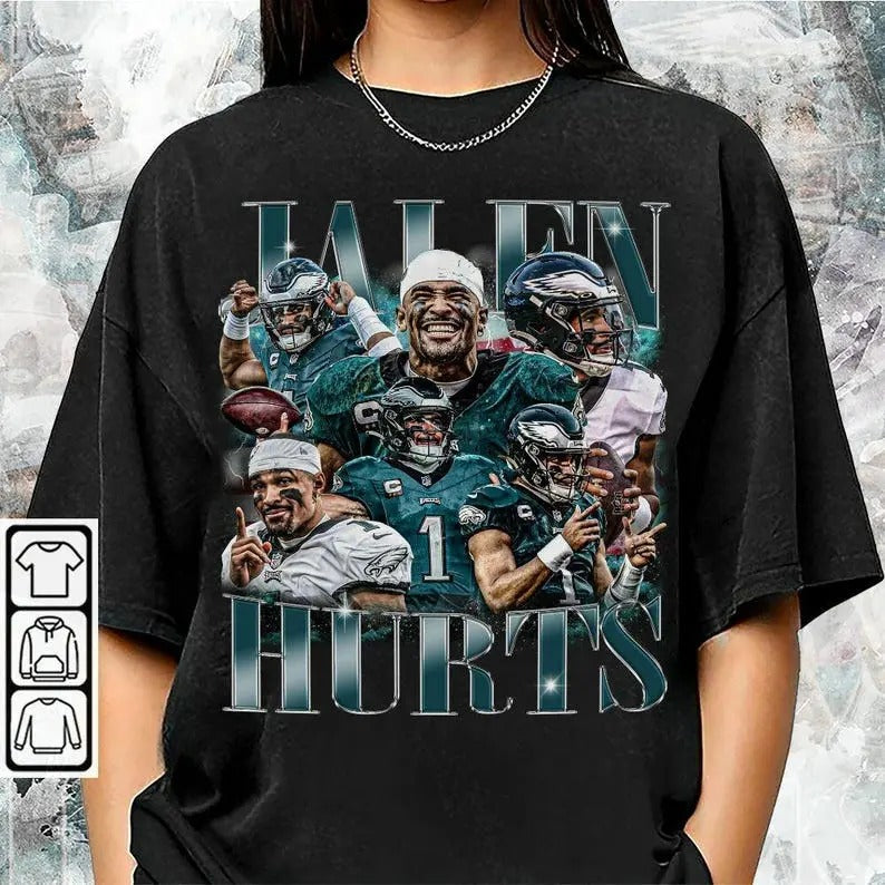 Jal3n Hurts Football American Vintage Football 90s Bootleg Streetwear T-Shirts