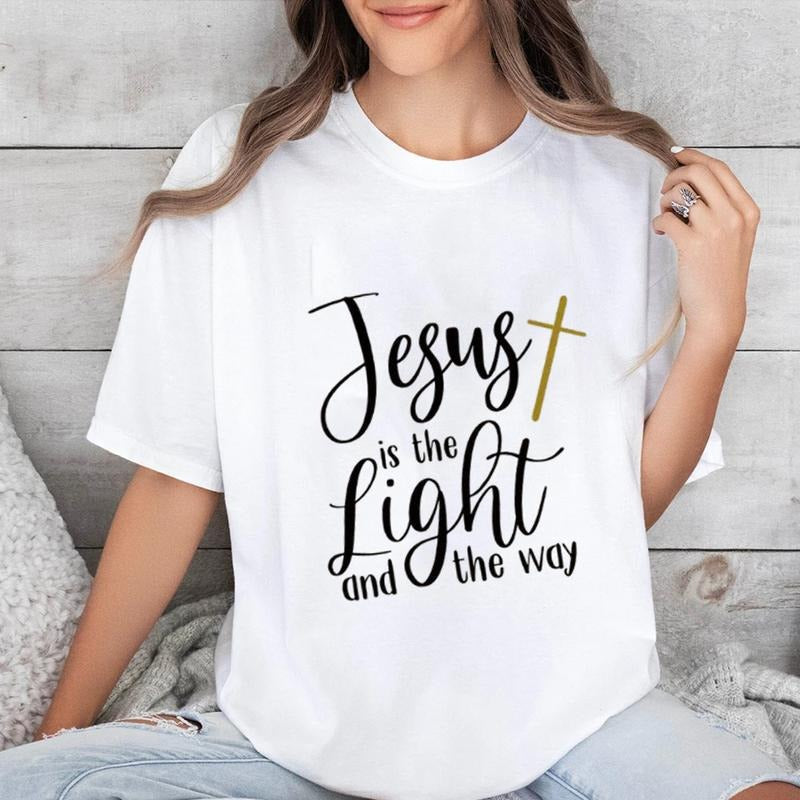 Jesus Is Light Way Casual Crew Neck Short Sleeve Tops Perfect T-Shirts