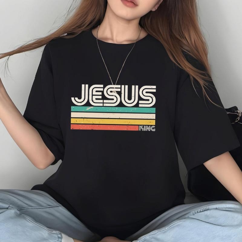 Jesus King Casual Crew Neck Short Sleeve Tops T-Shirts