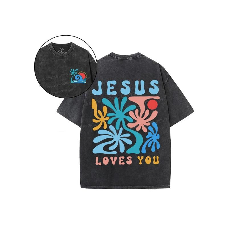 Jesus Love You Christian 2 Sided Comfy Printed Pure Cotton Fabric Casual Streetstyle Crew Neck Short Sleeve Soft Washed Tops Perfect T-Shirts