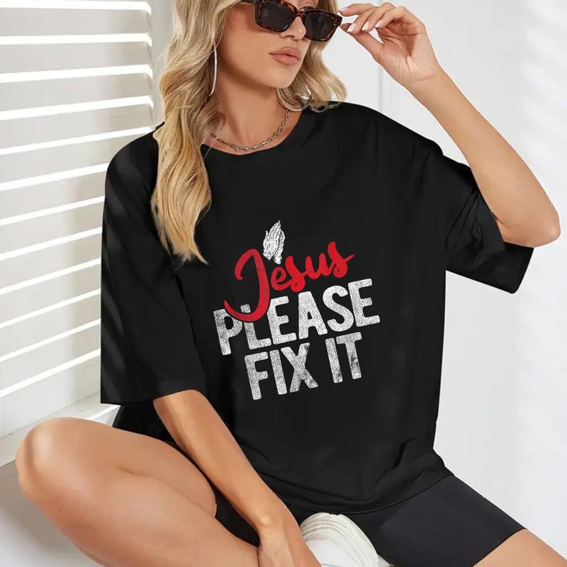 Jesus Please Fix Pure Cotton Casual Street Crew Neck Short Sleeve Tops T-Shirts